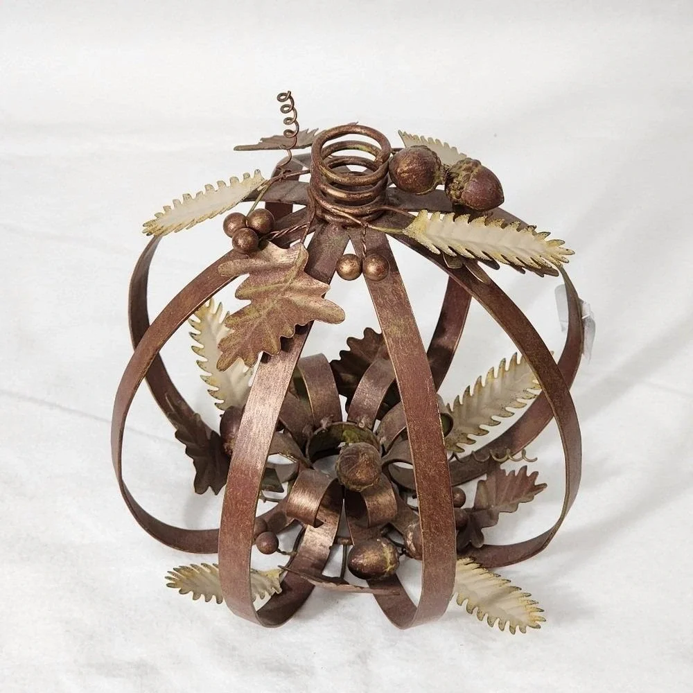 Vintage Metal Pumpkin Lantern Rustic Farmhouse Fall Decor for Thanksgiving Table